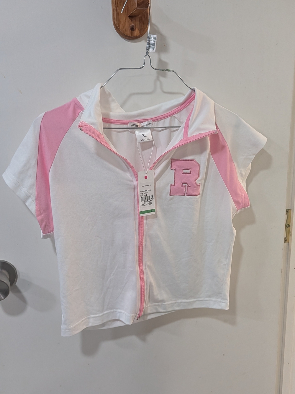 Women's White & Pink Short-Sleeve Zip-Up Shirt